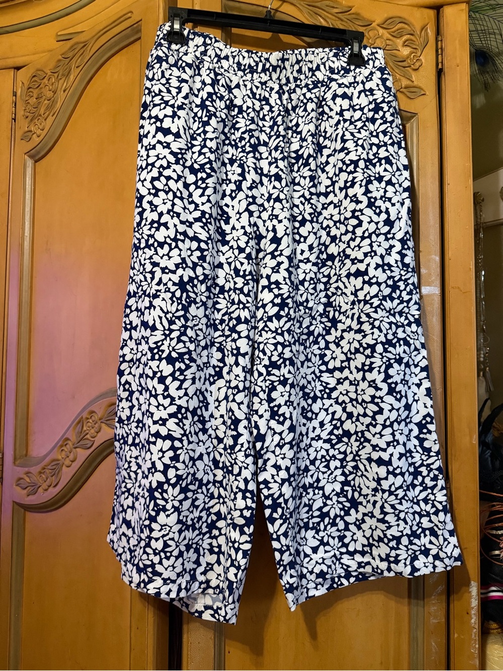 Woman Within Navy and White Floral Cropped Pants